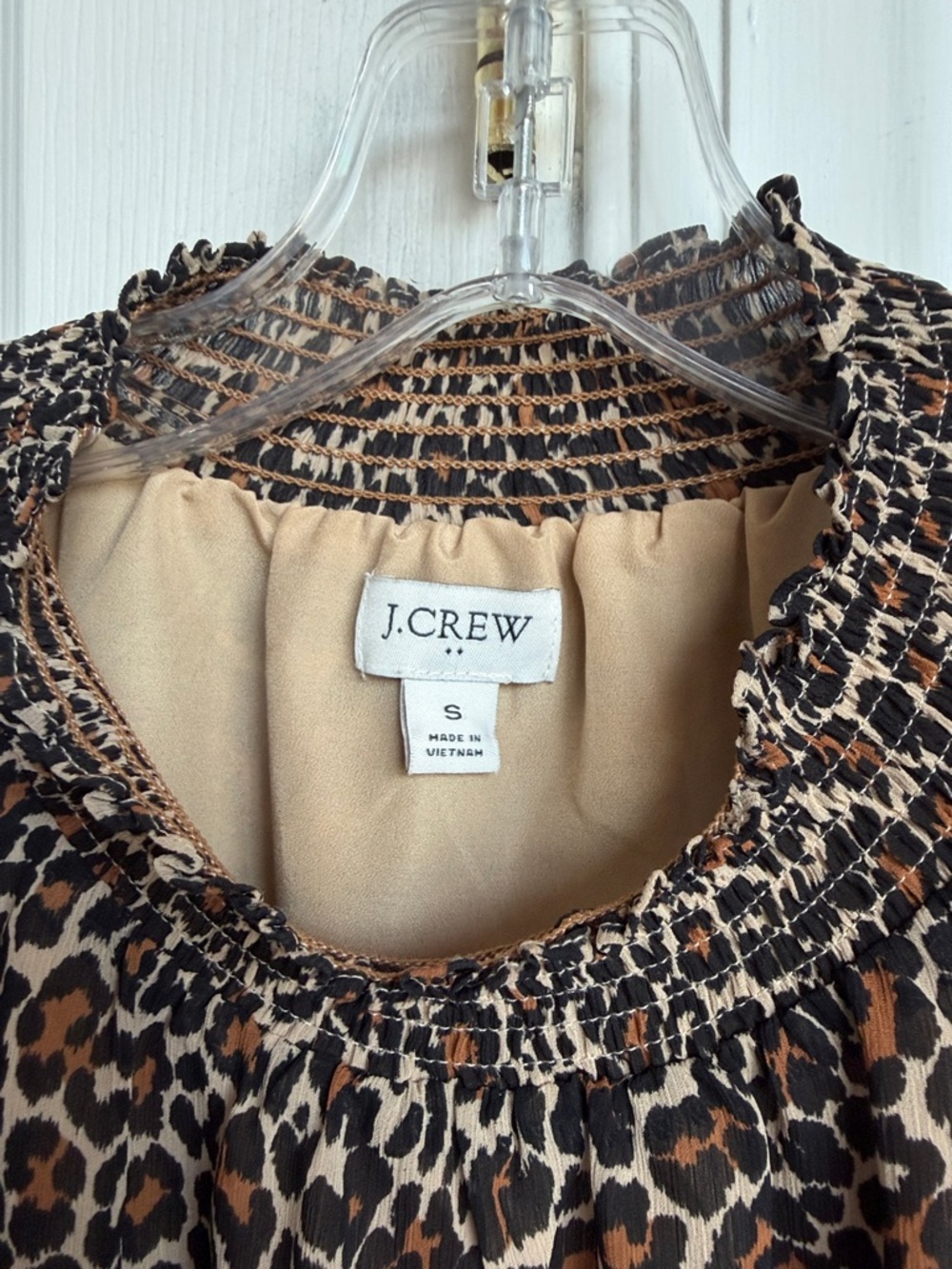 J. Crew Leopard Print Smocked Neck Blouse size Small - Picture 4 of 7